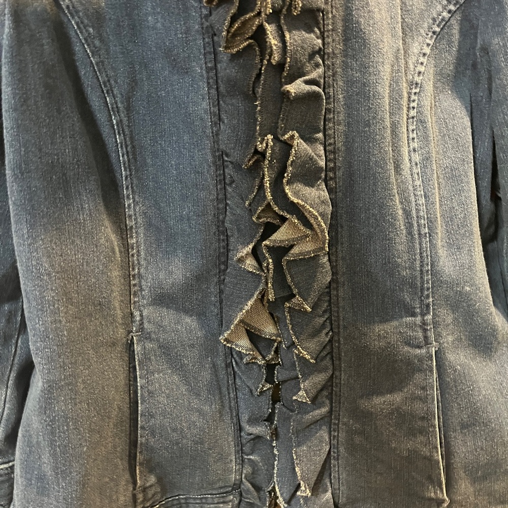 Chico's Blue Ruffle Open-Front Denim Jacket - Picture 4 of 5